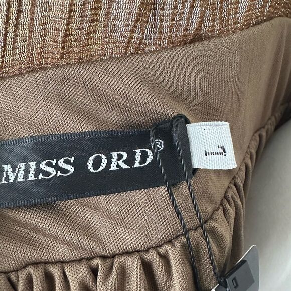 Miss Ord NWT Plunging High Slit Shimmer A Line Pleated Padded Gown Dress L - Picture 8 of 10